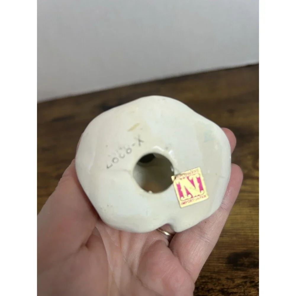 Vintage Napco Christmas Girl Bell Figurine White Coat Holly Japan 4” Tall Decor